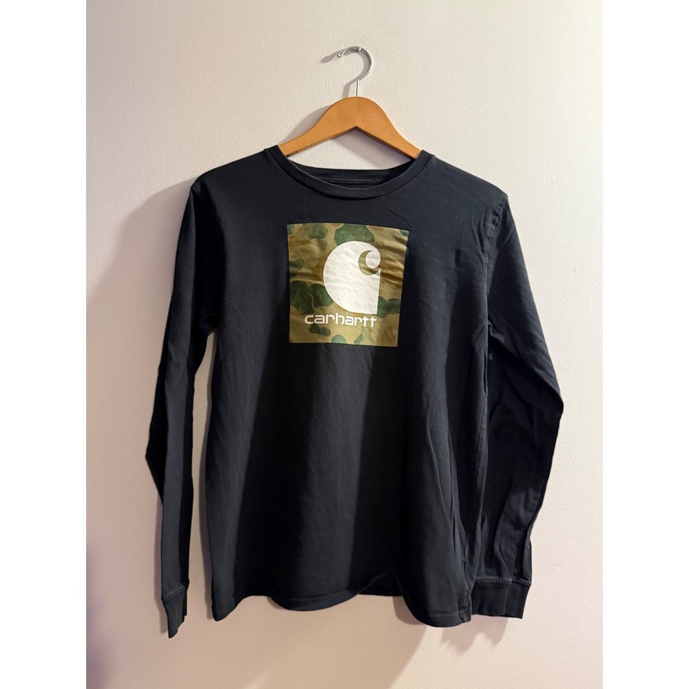 Carhartt Kids XL 18-20 Black Long Sleeve Camo Box Logo Graphic T-Shirt